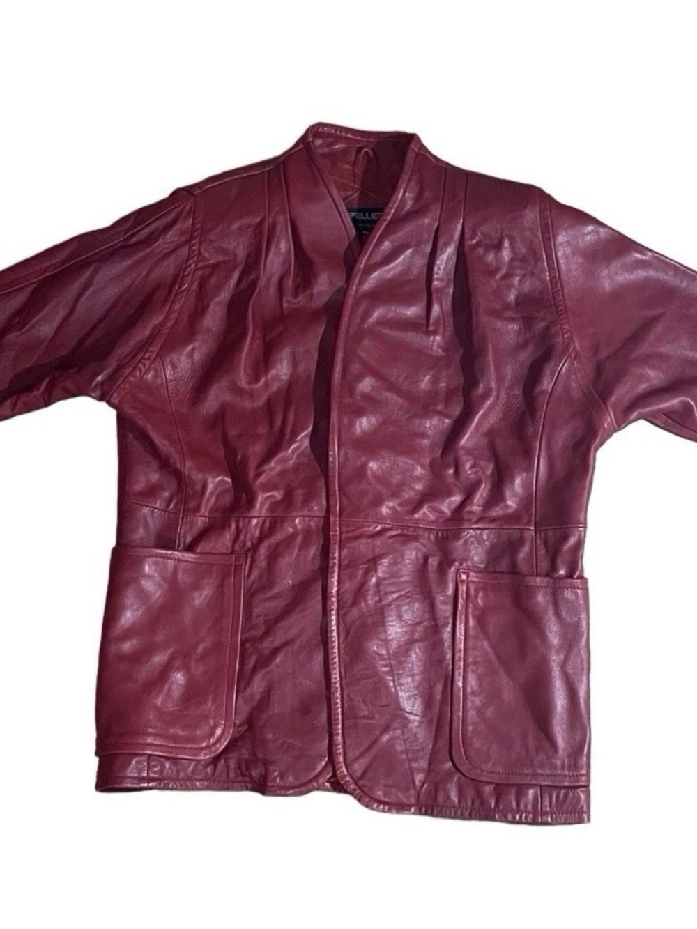 womens pelle petite small Open red leather jacket vintage long genuine leather